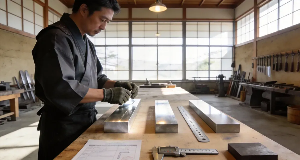 An Imarku chef knife resting on a wooden cutting board beside fresh ingredients