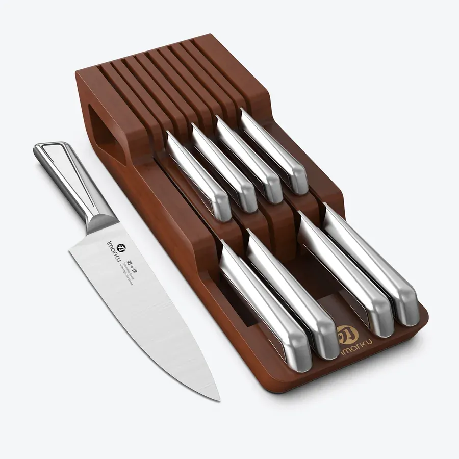 Imarku in-drawer knife set with wooden organizer