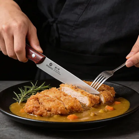 Imarku six-piece steak knife set with wooden handles