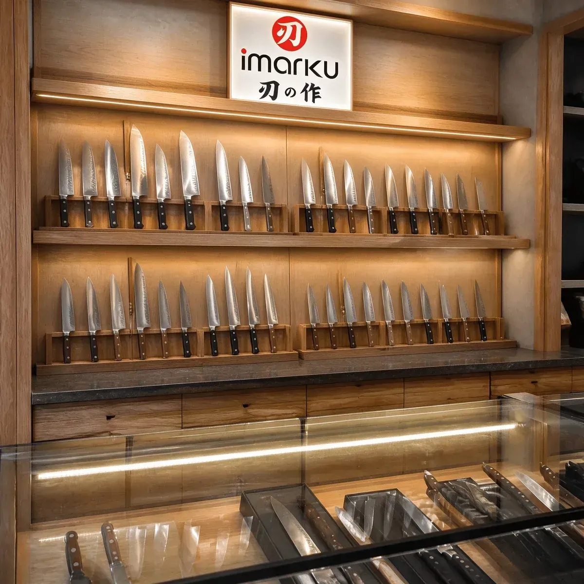 Knives and kitchen tools on display at the Imarku workshop